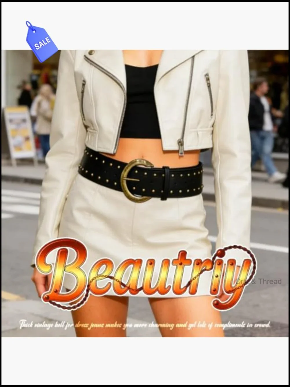 Chunky Studded Leather Belt Wide Vintage Waist Belt for Women